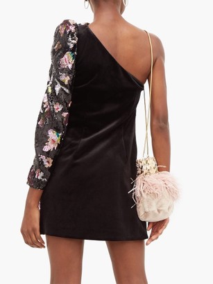 Self-Portrait One-shoulder Floral-sequinned Velvet Mini Dress - Black Multi