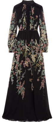 Giambattista Valli Lace-trimmed Printed Silk-chiffon Gown - Black