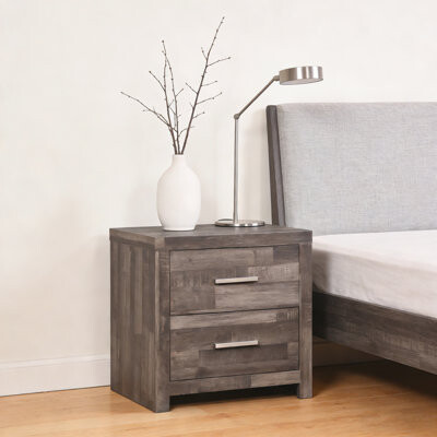 Ebern Designs Contemporary Oak Finish Wooden Nightstand Two Drawers Storage Bedroom Furniture 1pc Beside Table Plank Pattern