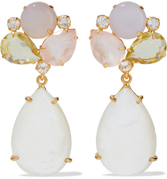 Bounkit Convertible 14-karat Gold-plated Mother-of-pearl, Moonstone And Quartz Earrings
