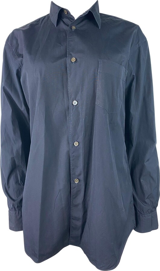 Comme des Garcons Navy Cotton Button Down Shirt Blouse, Size Large