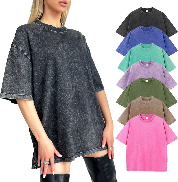 teekossc Summer Cotton Washed Women T-Shirts Hip Hop Loose Tee Shirt All-Match Fashion Short Sleeve Comfortable Multicolor Female Tops