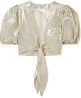 Thumbnail for your product : Lisa Marie Fernandez Pouf Cropped Tie-front Cotton-blend Lamé Top - Gold