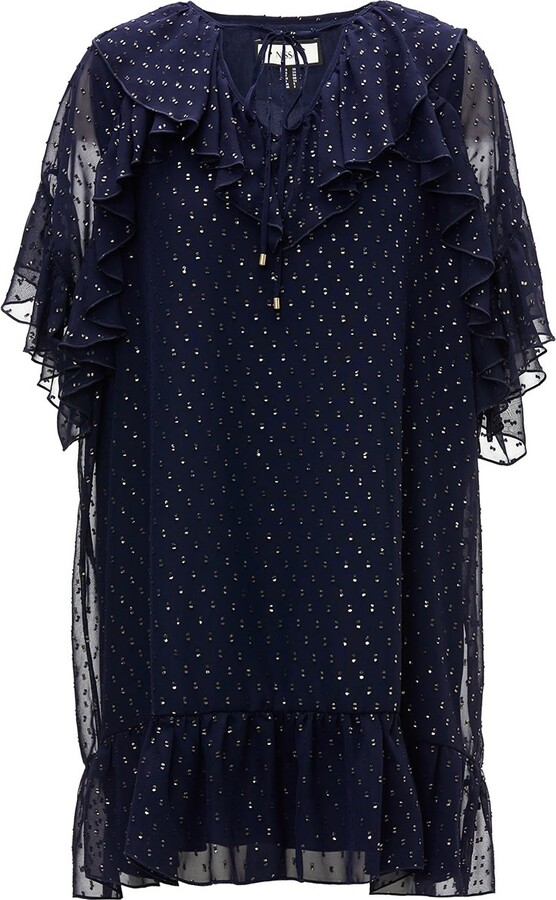 Nissa Ruffled Midi Dress Navy Blue