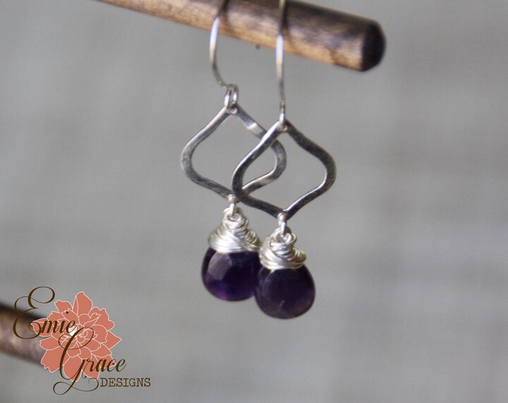 Etsy Amethyst & Sterling Silver Earrings Petals Gemstone Drop Wire Wrapped Briolettes Tear Drops - Ready To Ship