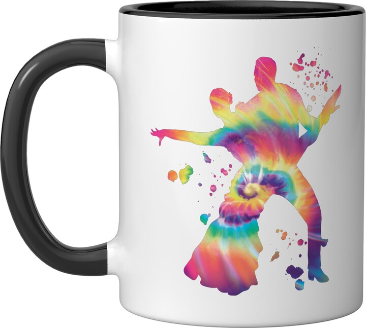 Samba Latin Dance Class Merchandise Latin Dancing Couple Watercolor Rumba Dancer Ceramic Mug, Black/White