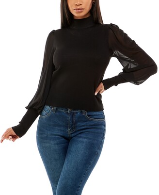 Almost Famous Crave Fame Juniors' Mesh Puff-Sleeve Top