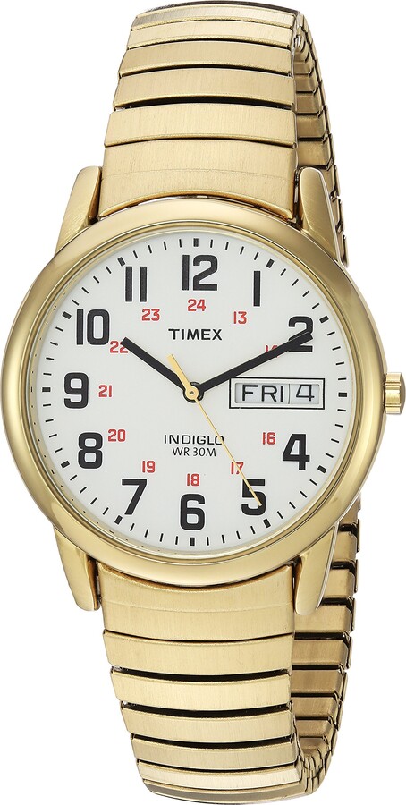 Timex Men's Easy Reader 35mm Watch – Gold-Tone Case White Dial with Extra-Long Gold-Tone Expansion Band