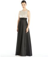 Thumbnail for your product : Carmen Marc Valvo black and ivory woven shiny twill and paillette pleated gown