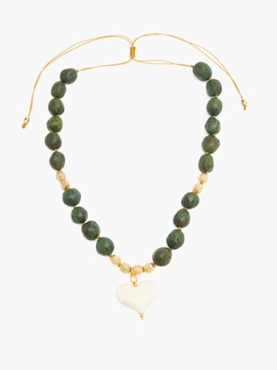 Tohum Cuore Gold-plated Wooden Pendant Necklace - Green White