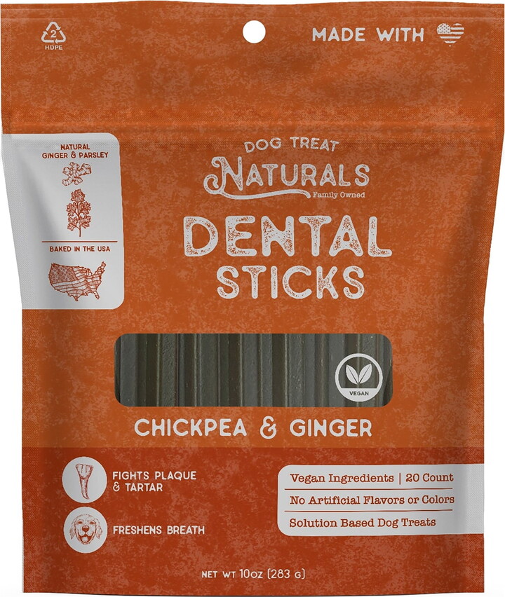 Dog Treat Naturals: Dental Sticks - Chickpea & Ginger - 10oz (20ct), Dog Chew Treats, Freshen Breath, Fight Plaque-Tartar, Helps Clean Teeth, USA Made