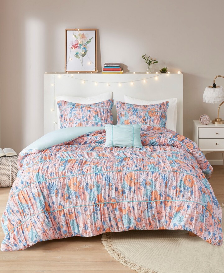 Floral Patchwork Square Blue Duvet Cover and Pillowcase Bedding set Candice 