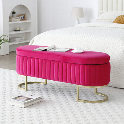 Storage Bench Bedroom Bench, Velvet Oval Upholstered End of Bed Bench with Golden Metal Legs,Modern Storage Ottoman Bench for Bedroom, Living Room,Ent