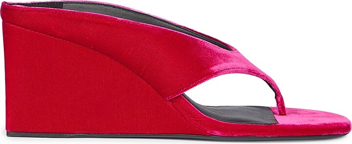 Women's 75MM Velvet Wedge Sandals - Fuchsia - Size 6