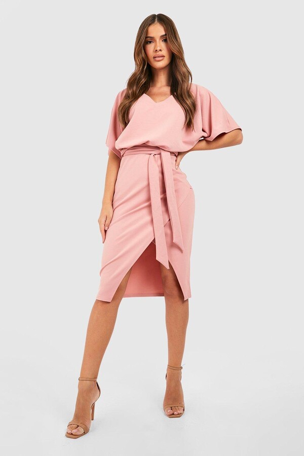 kimono tie belt midi dress