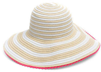 Collection 18 Pom Pom Trim Striped Floppy Hat