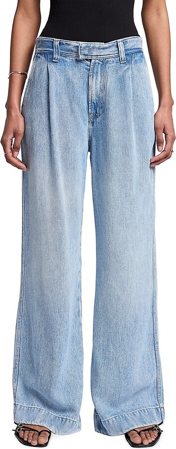 Pleated Denim Wide-Leg Jeans