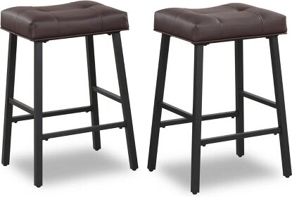 EHMKNPIndustrialLeatherBarStoolswithCurvedSaddleSeatsandSturdyMetalBaseforKitchenIsland