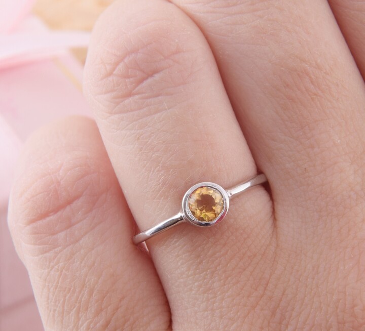 Etsy Womens Simple Citrine Promise Ring, Silver Elegant Jewelry, Yellow Stone November Birthstone
