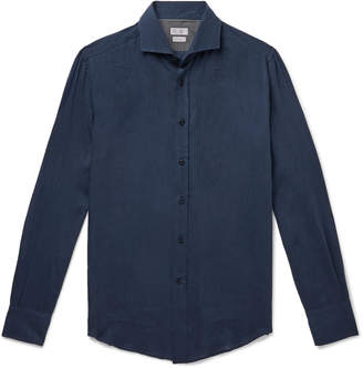 Brunello Cucinelli Slim-Fit Cutaway-Collar Melange Linen Shirt