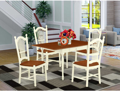 5-Piece Mahogany Finish Solid Wood Top - Dining Room Set with Dropleaf - Seats 4