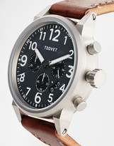 Thumbnail for your product : Tsovet Chronograph Brown Leather Strap Watch