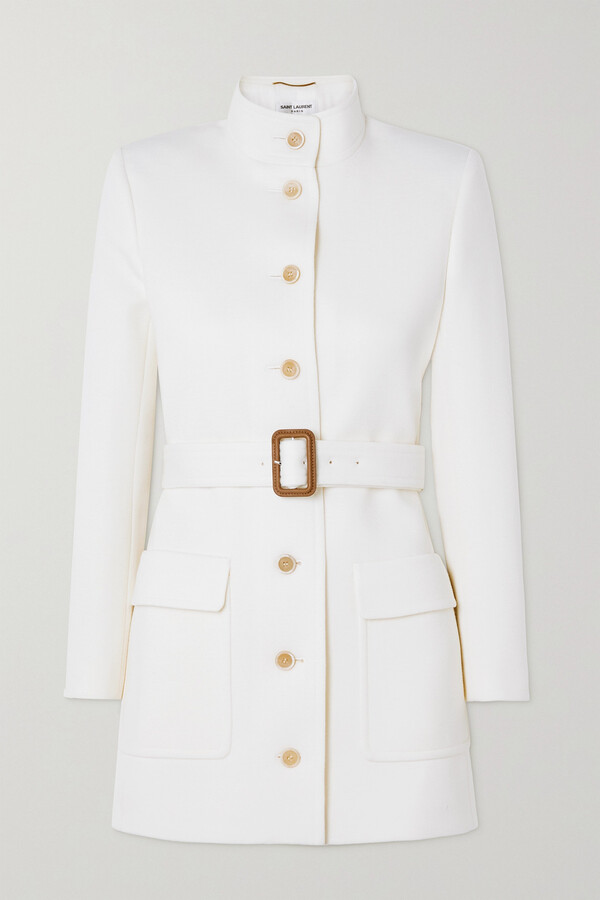 Saint Laurent Belted Wool-blend Jersey Jacket - White - ShopStyle
