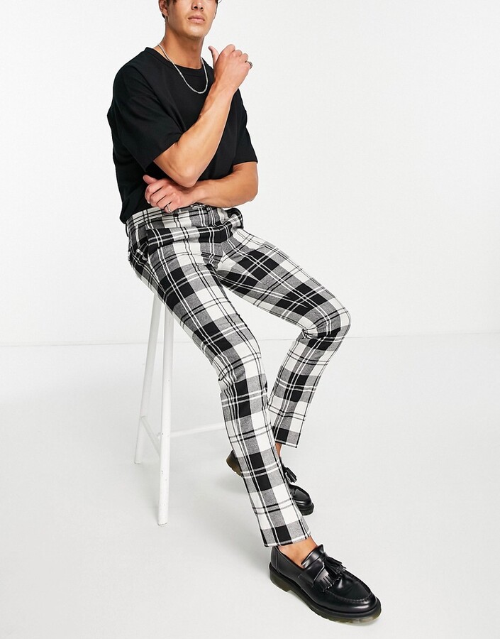Twisted Tailor smart pants in black and white check with pocket chain  detail - ShopStyle Chinos & Khakis
