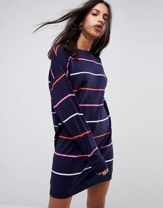 ASOS Design Knitted Oversized Crew Neck Dress In Bright stripe