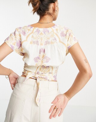 Free People arielle top with tie front in pretty embroidery