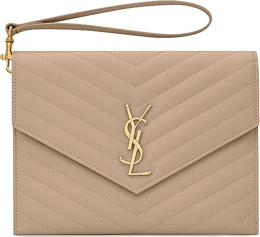 Saint Laurent Women's Cassandre Matelasse Flap Pouch in Quilted Grain De Poudre Embossed Leather - Black Gold