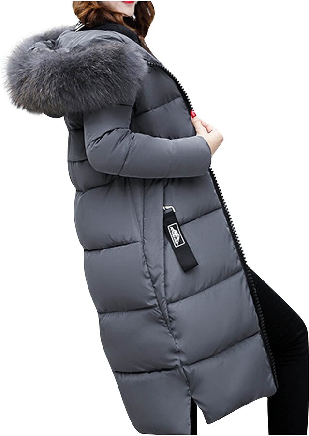 TIMEMEAN Womens Jacket Ladies Long Puffer Women Quilted Coat Maxi Length  Sleeve Jacket Padded Coat Winter Outerwear with Fur Hood Gray 4XL  (TIMEMEANcoat44839) - ShopStyle