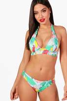 Thumbnail for your product : boohoo Tropical Print Push Up Enhance Plunge Triangle Bikini
