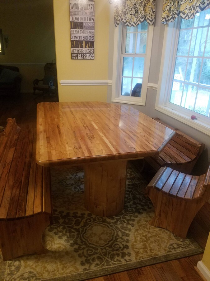 Bay Window Table, Hand Made Table & Bench, Ambrosia Maple Wood Benches, Furniture, Dining Room Table, Farm Table