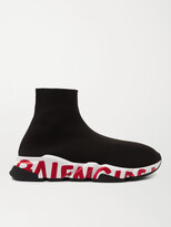 Thumbnail for your product : Balenciaga Speed Sock Logo-Print Stretch-Knit Slip-On Sneakers