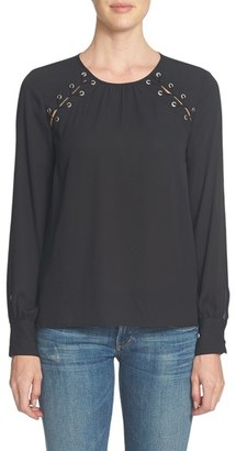 1 STATE Women's Lace-Up Shoulder Blouse