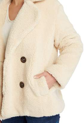 Free People Notched Teddy Style Buttun Up Pea Coat