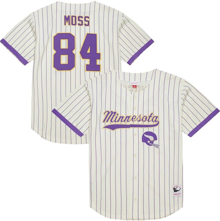 Mitchell & Ness Men's Randy Moss Cream Minnesota Vikings Name Number Mesh Button-Up Baseball Jersey