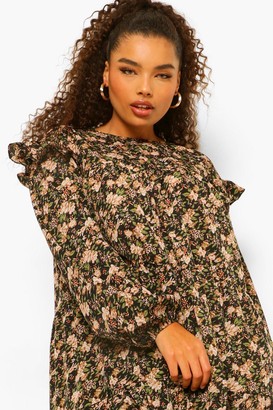 boohoo Plus Ditsy Floral Tiered Ruffle Smock Dress