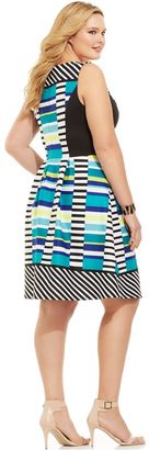 NY Collection Plus Size Geo-Print Fit-and-Flare Scuba Dress