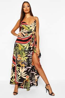boohoo Tropical Print Hanky Hem Maxi Dress