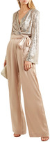 Thumbnail for your product : Jenny Packham Satin-trimmed Sequined Silk-chiffon Wrap Top