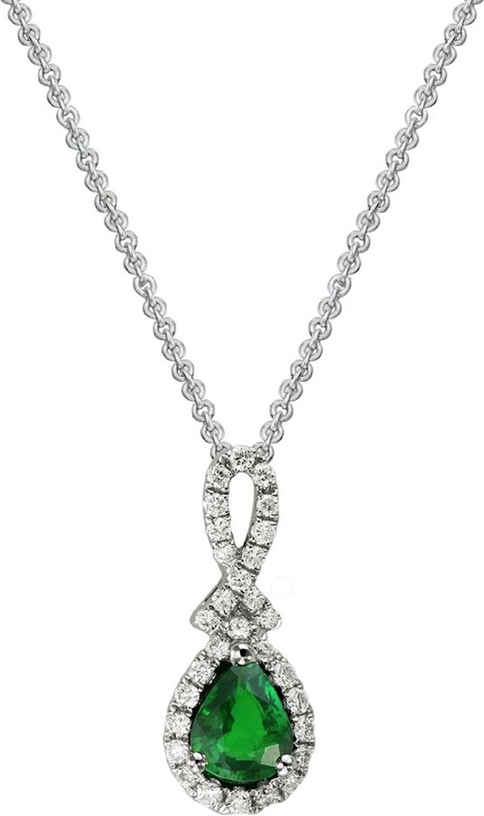 Gemstones 14K Diamond .13 Ct. & .38 Ct Emerald Pendant Necklace