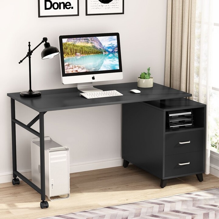 Tribesigns Reversible Computer Desk with Drawers, Rotating Desk