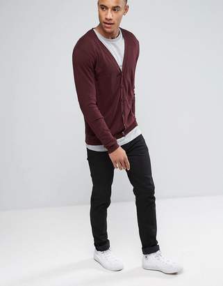 ASOS Knitted Cotton Cardigan In Brown