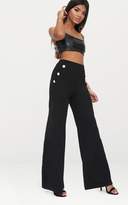 Thumbnail for your product : PrettyLittleThing Petite Black Military Button Wide Leg Trousers