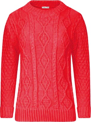 Red Olives Ladies Womens New Chunky Diamond Cable Knitted Long Sleeve Sweater Pull Over Jumper Top (16/18