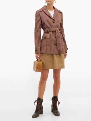 Miu Miu Belted Checked Wool-blend Jacket - Womens - Red Multi