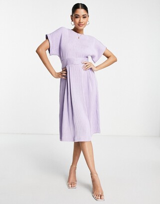 Closet London kimono sleeve pleated midi dress in lilac - ShopStyle
