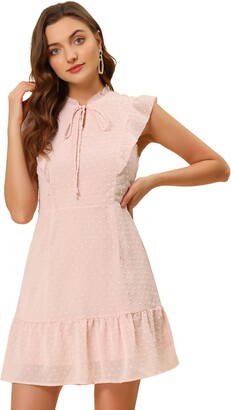 Allegra K Women's Ruffle Tie Neck Sleeveless A-line Solid Color Chiffon Dress Pink 20